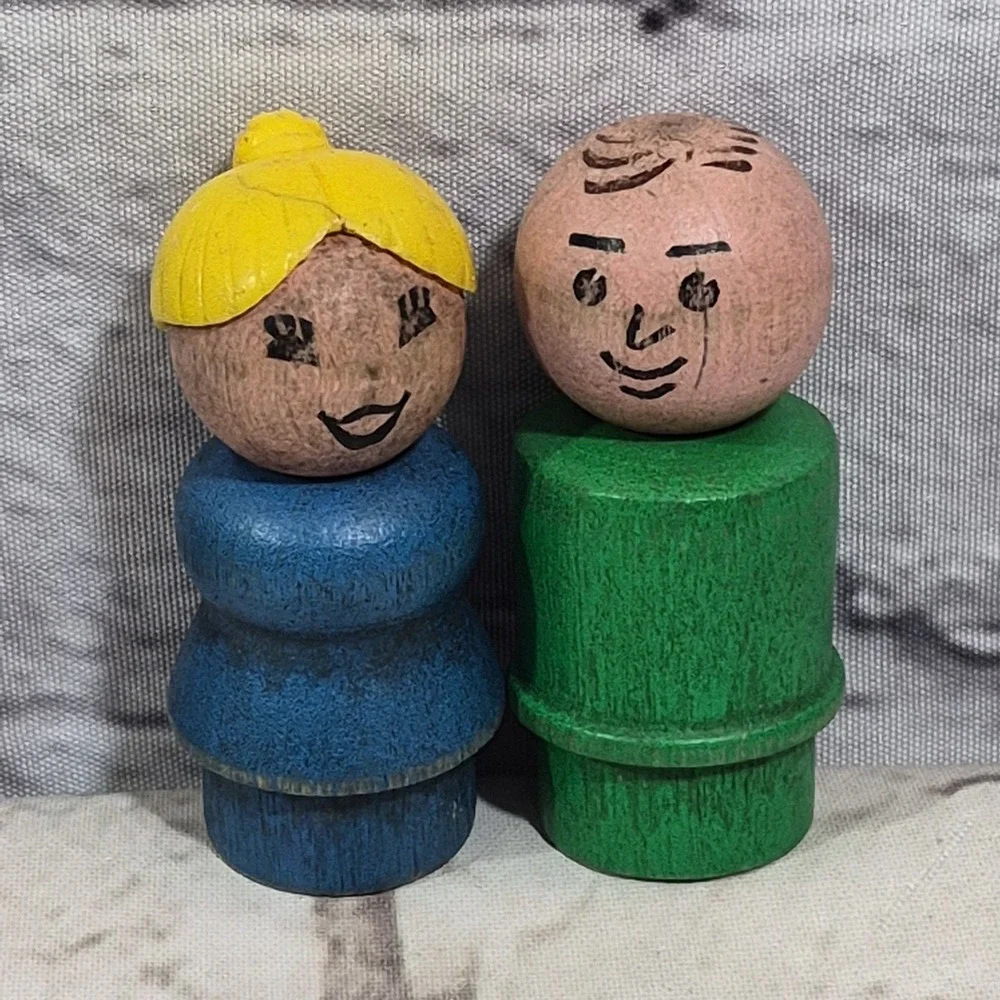 Vintage Fisher Price Little People Wooden Head & Body Lot Of 9 Damaged Up-cycle
